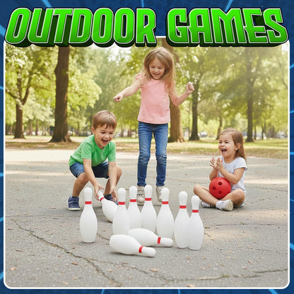 Kids Bowling Set - 10 White Plastic Pins & 2 Lightweight Bowling Balls - Family Fun Indoor & Outdoor Toddler Bowling Set Game for Boys & Girls, Educational & Active Play Toy, Birthday Gift Ages 3+