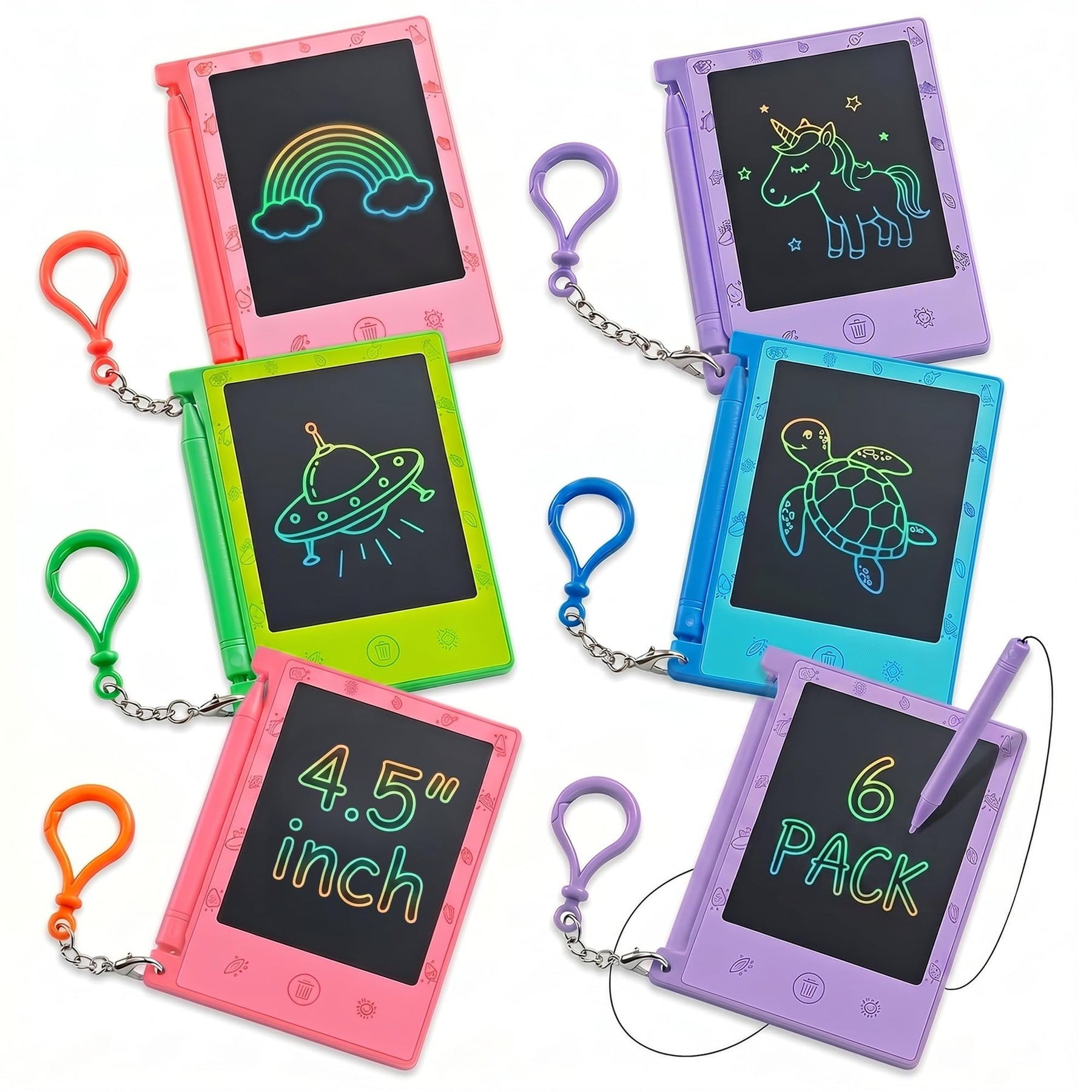 Mini LCD Writing Tablet for Kids - (Pack of 6) 4.5 Inch Colorful Doodle Board Drawing Pads - Educational Sketch Drawing Tablet Toys for Girls & Boys, Goodie Bags, Birthday Gifts, Party Favors, Prizes