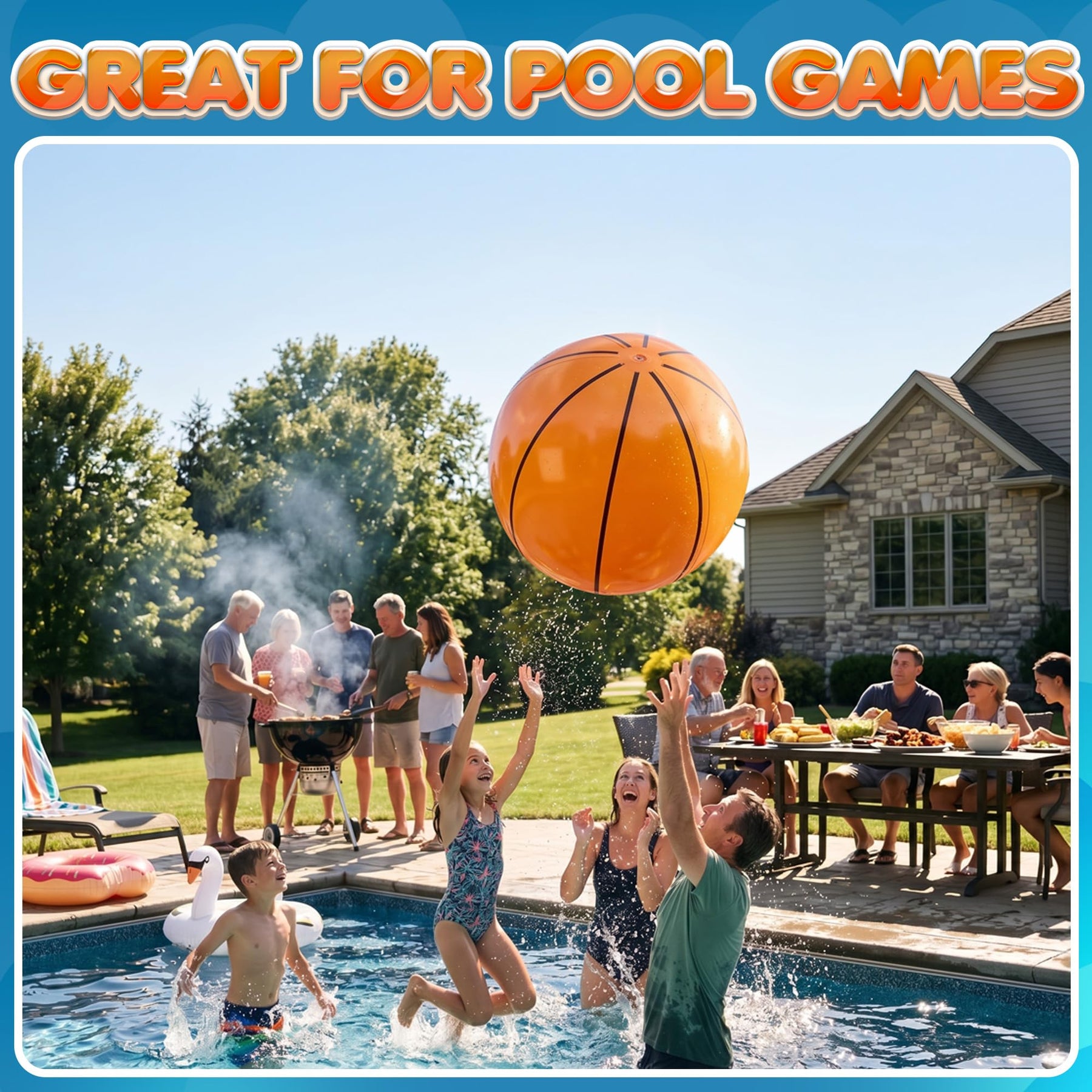 KiddieLoot 24-Inch Giant Beach Balls - (3-Pack) Inflatable Basketball Beach Balls - Extra Large Blow Up Pool Balls for Kids, Summer Pool Toys, Basketball Party Decorations & Sports Theme Decorations