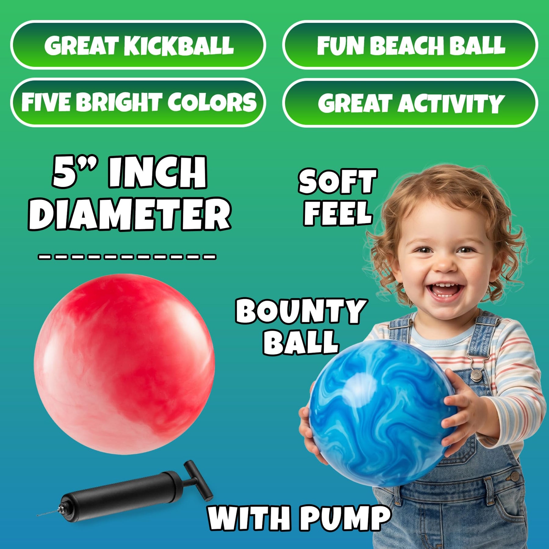 KiddieLoot Toddler Playground Balls (5 Pack) - 5-Inch Marbleized Inflatable Activity Balls for Kids - Soft Bouncy Vinyl Balls for Toddlers, Preschool, Daycare, Backyard Games & Fun Outdoor Play