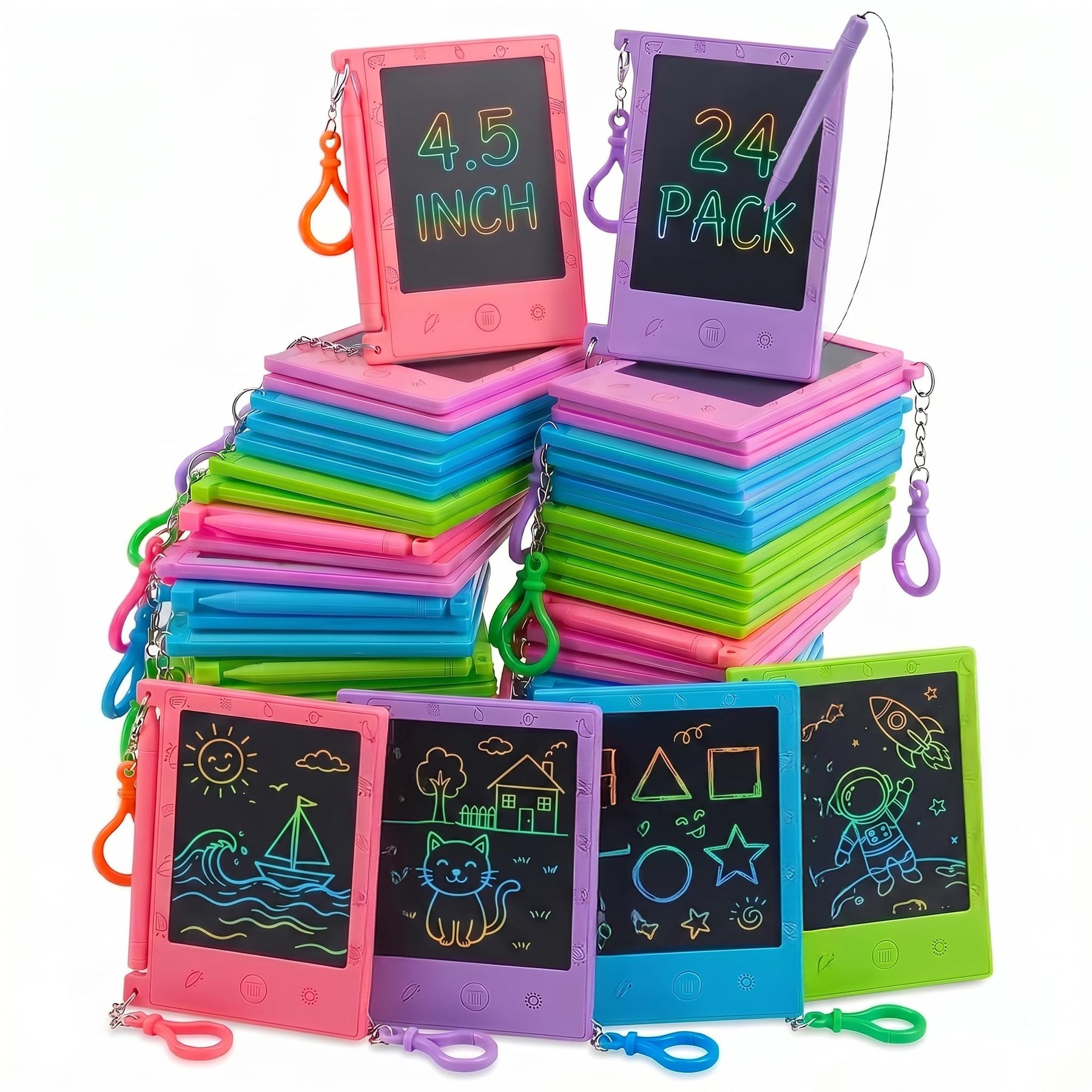 Mini LCD Writing Tablet for Kids - (Pack of 24) 4.5 Inch Colorful Doodle Board Drawing Pads - Educational Sketch Drawing Tablet Toys for Girls & Boys, Goodie Bags, Birthday Gifts, Party Favors, Prizes
