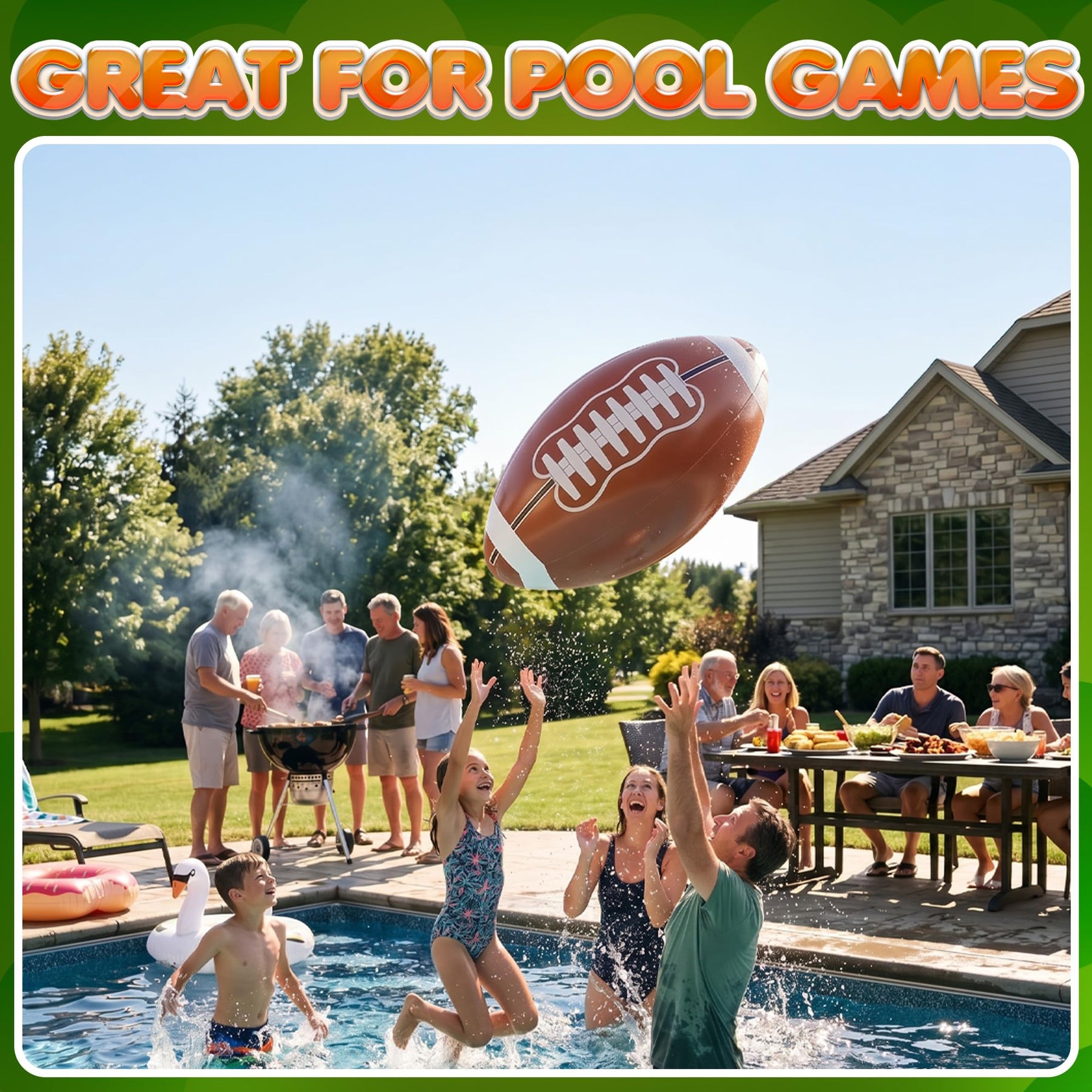 KiddieLoot 24-Inch Giant Beach Balls - (3-Pack) Inflatable Football Beach Balls - Extra Large Blow-Up Pool Balls for Kids, Summer Pool Toys, Football Party Decorations & Sports Theme Decorations