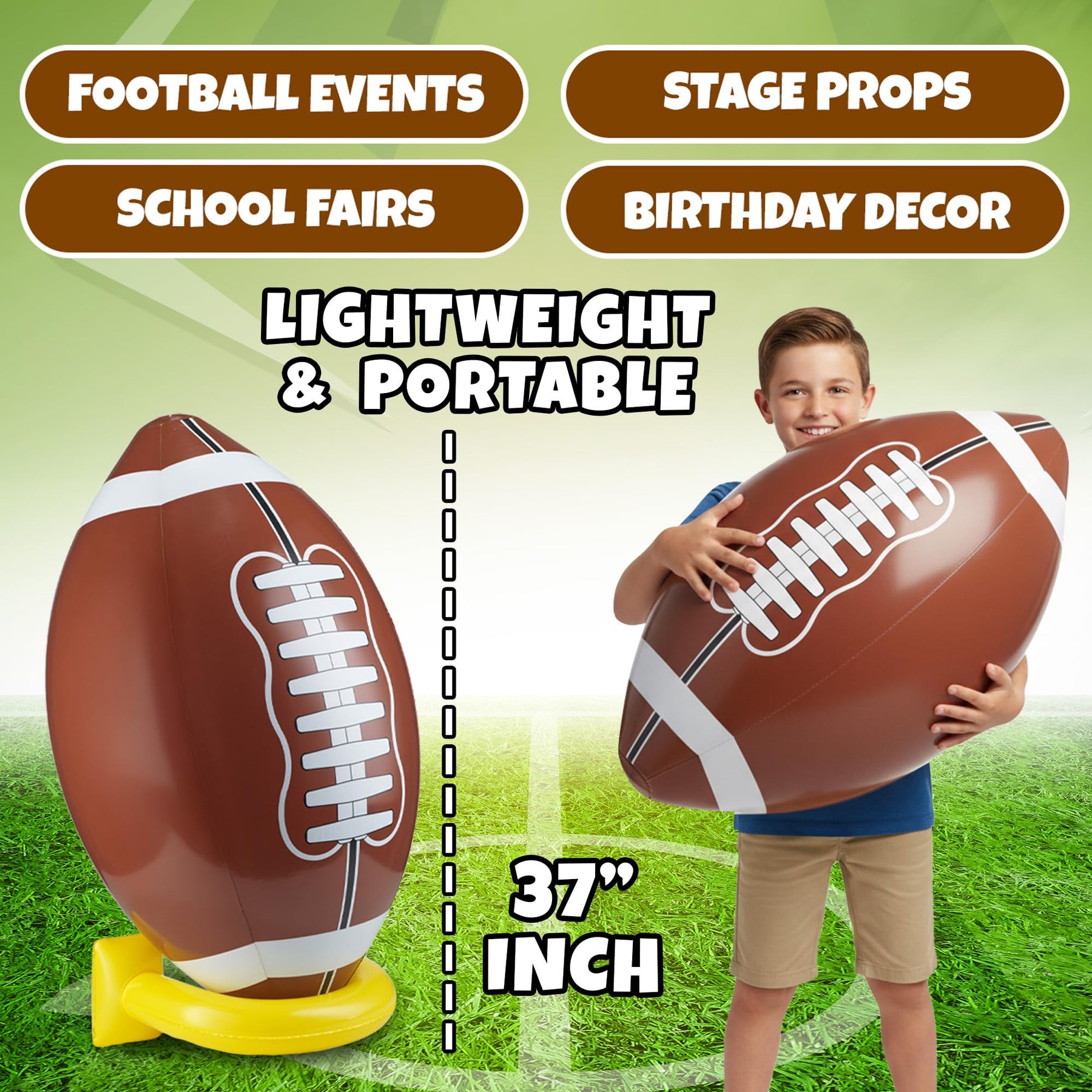 36" Jumbo Football Party Decorations With Tee - Big Giant Size Blow Up Football Toy For Outdoor Games, Party Supplies, Birthday Decorations, Gameday Tailgate Fun Activities For Kids And Adults
