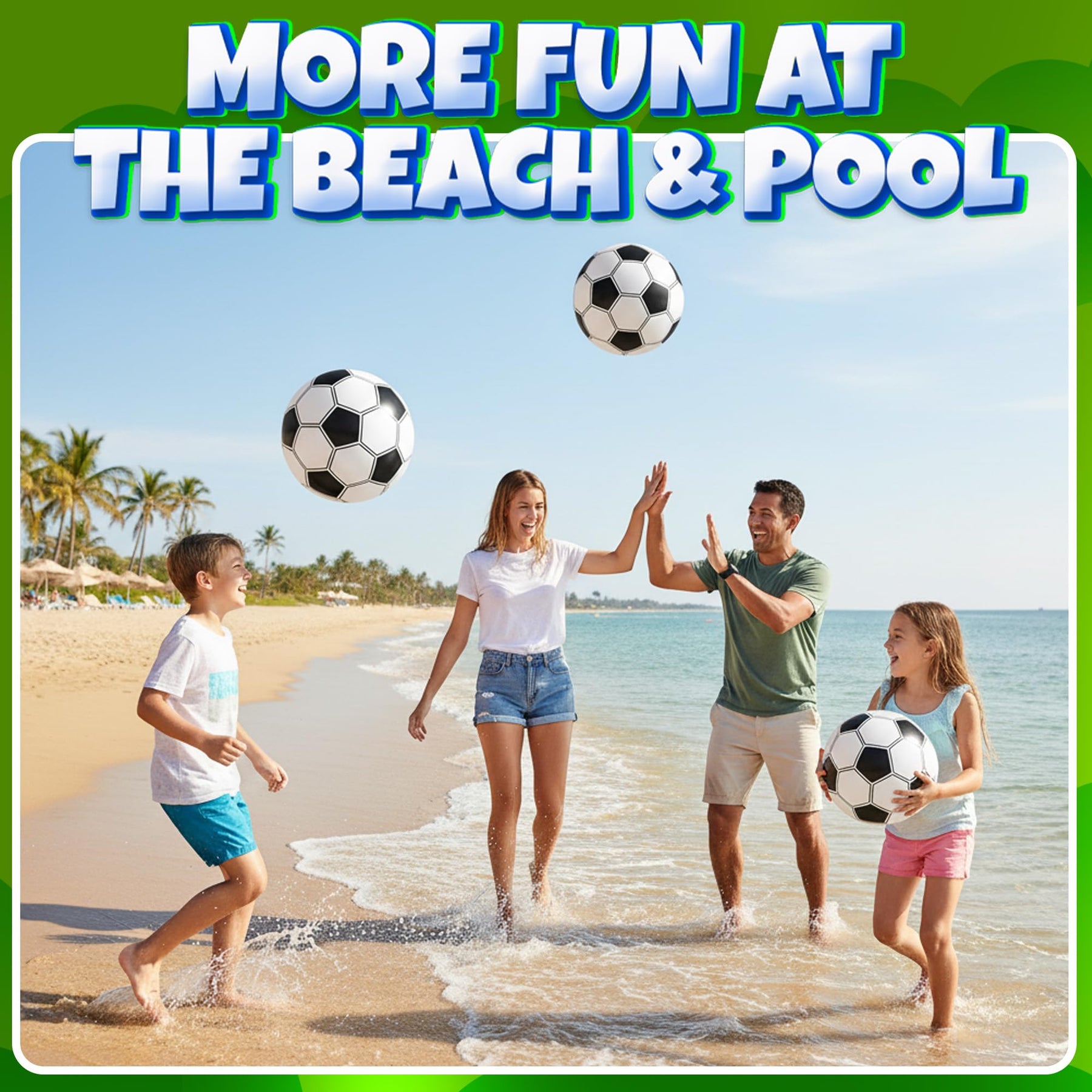Inflatable Soccer Beach Balls (6 Pack) - 16-Inch Durable PVC Blow Up Beach Balls for Kids, Easy to Inflate, Summer Pool Float, Soccer Party Favors, Sports Theme Decorations, Giveaways & Outdoor Toys