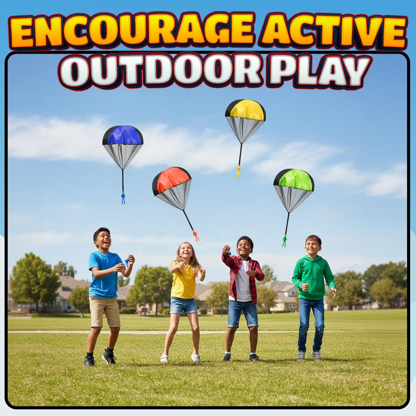 Parachute Toys for Kids - (Pack of 4) Tangle-Free Throwing Parachute Army Figures in Bright Colors - Outdoor Flying Toys for Kids Ages 4-8, Party Favors, Birthday Gifts, Boys & Girls Ages 3+