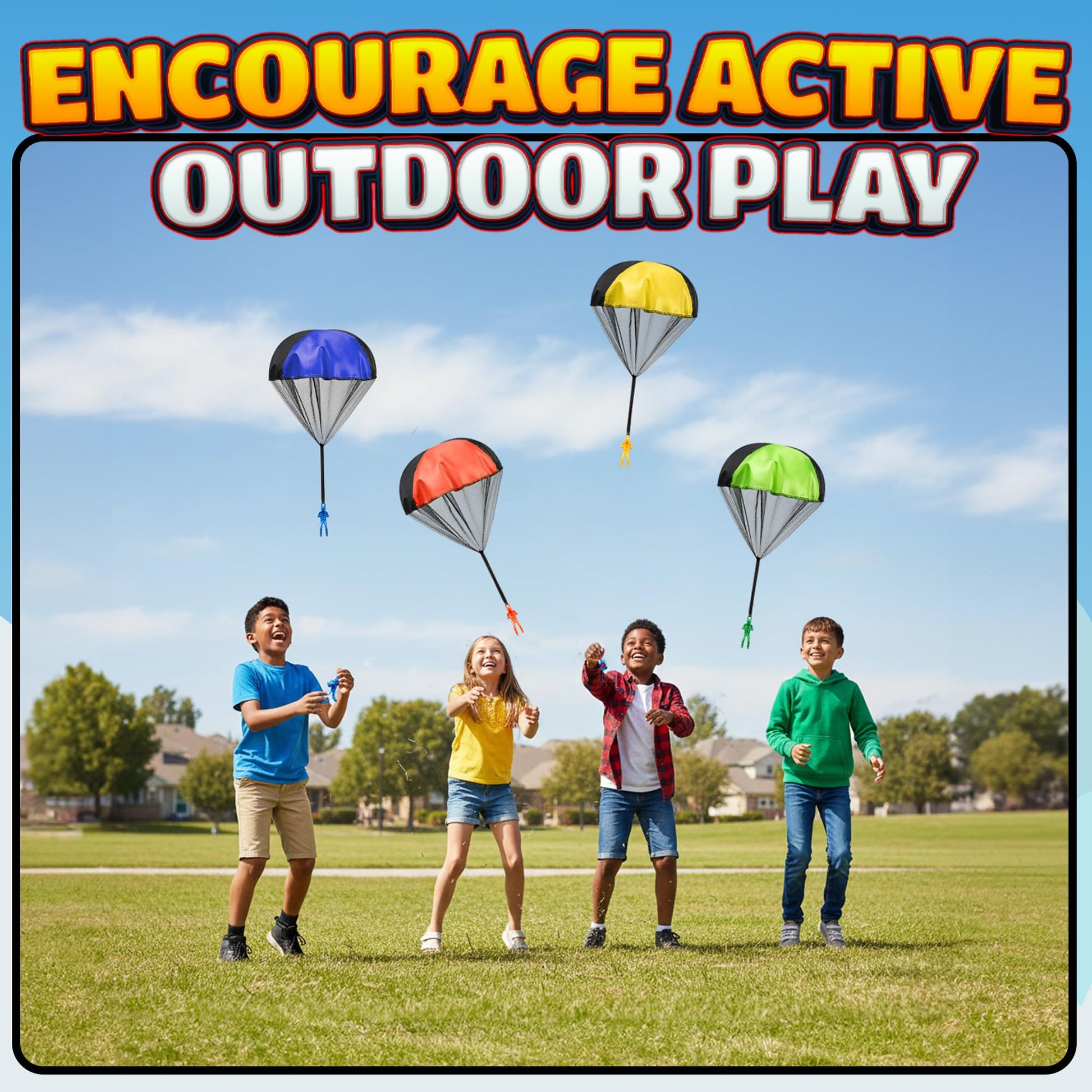 Parachute Toys for Kids - (Pack of 4) Tangle-Free Throwing Parachute Army Figures in Bright Colors - Outdoor Flying Toys for Kids Ages 4-8, Party Favors, Birthday Gifts, Boys & Girls Ages 3+