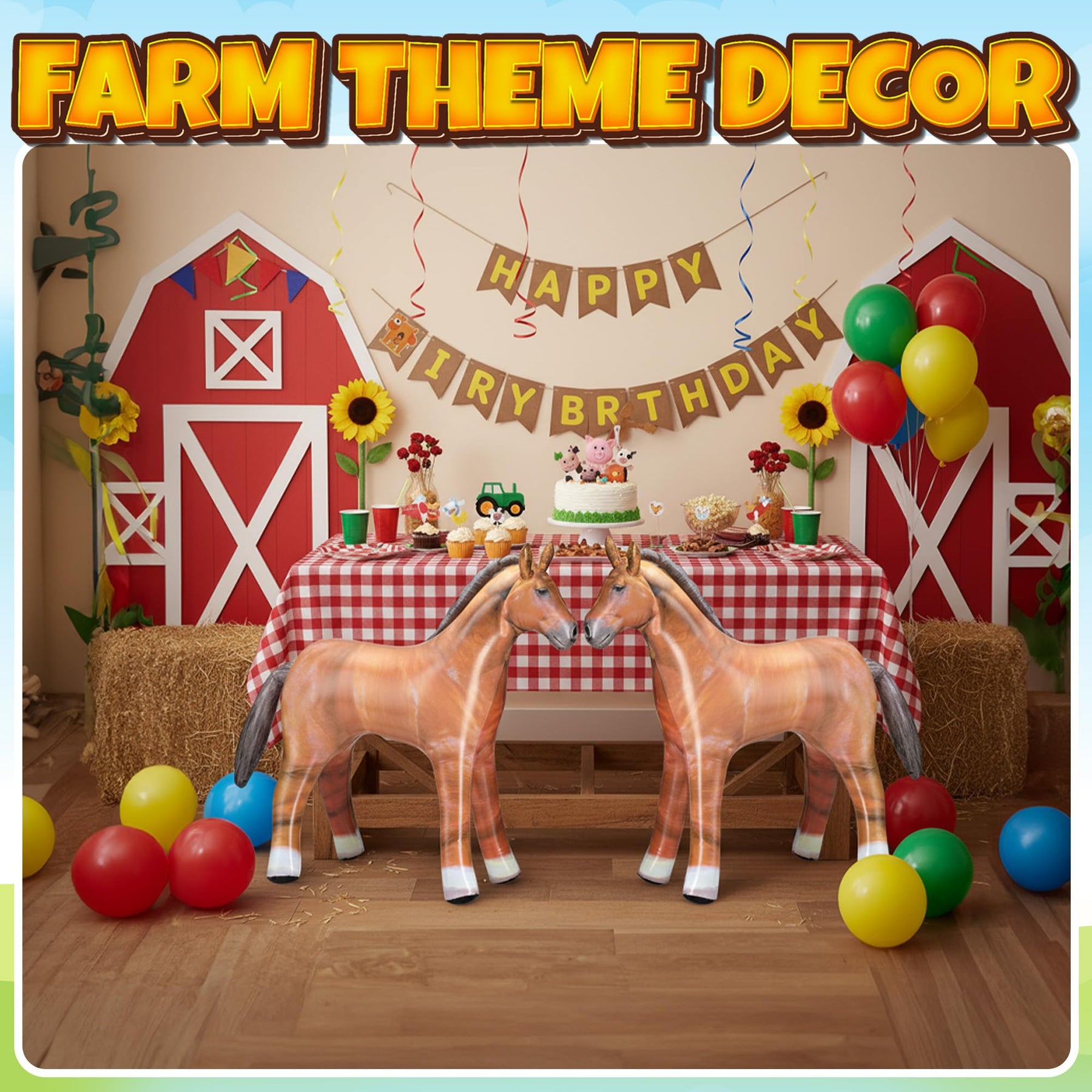 37" Inflatable Horse Decoration - Blow Up Brown Horse Toy for Kids Western, Cowboy, Barnyard, Farm & Rodeo Party Supplies, Birthday, Fall Festivals, Baby Shower, Halloween & Holiday Décor