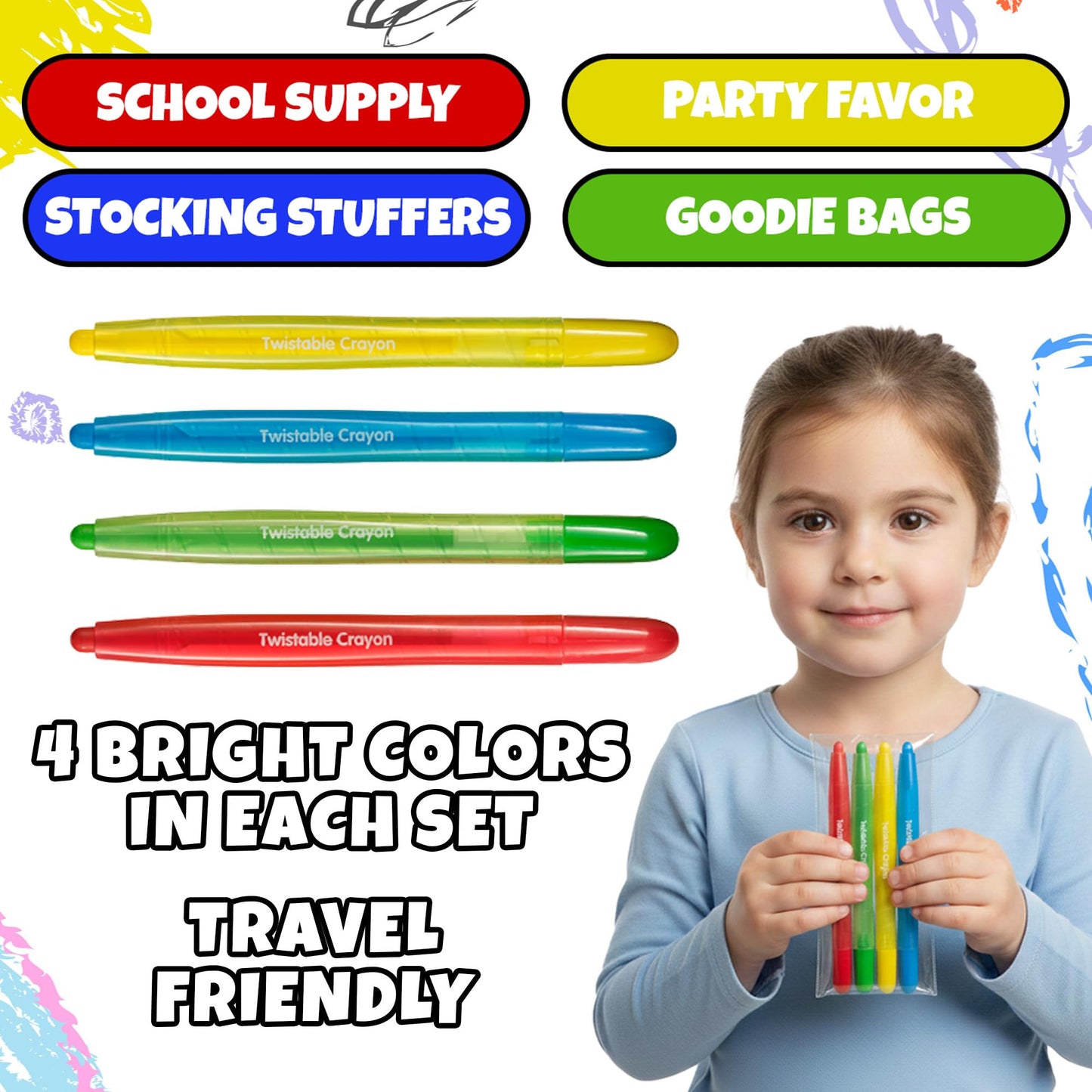 KiddieLoot Twistable Crayons Bulk 40 Pack (10 Sets of 4) - Non-Toxic, No-Sharpen Mess-Free Coloring Crayons for Kids, Birthday Party Favors, Classrooms, Goodie Bags & Travel Coloring Fun