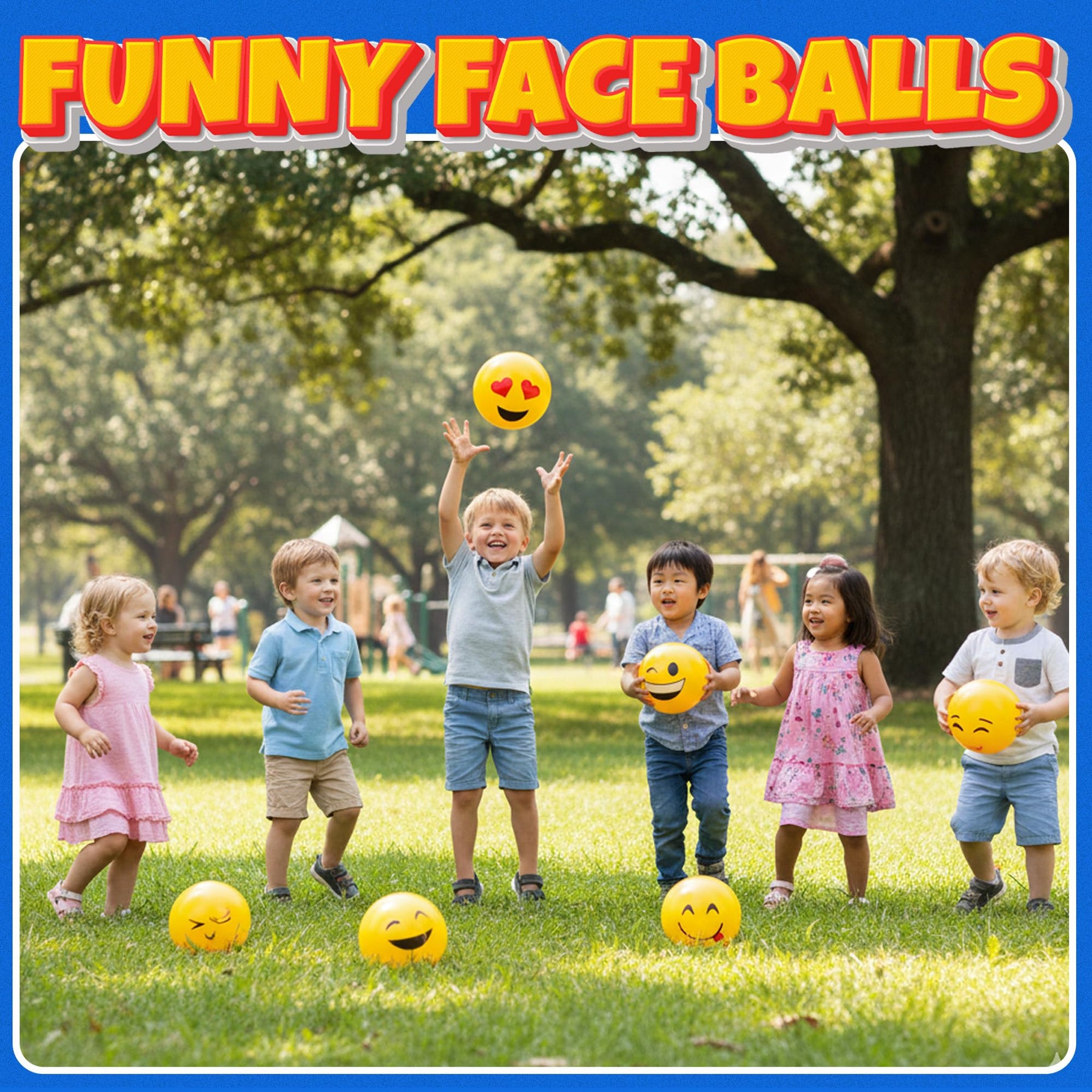 KiddieLoot 5-Inch Happy Face Bouncing Balls for Kids & Toddlers (Pack of 5) - Playground Balls w/ 5 Fun Designs - Lightweight Play Bouncy Ball Gifts for Boys & Girls