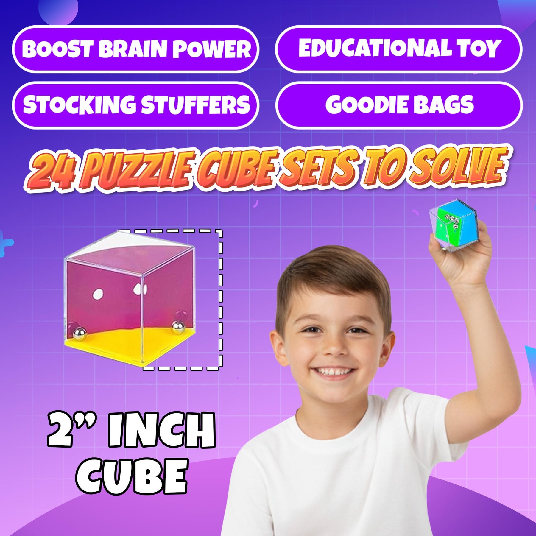 KiddieLoot Brain Teaser Puzzle Cubes on Keychain (24 Pack) - Mini Maze Toys for Kids, Unique Party Favors, Goodie Bag Fillers, Treasure Box Classroom Rewards, Bulk Small Toys for Boys & Girls