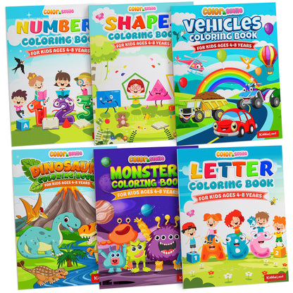 KiddieLoot Coloring Books for Kids Ages 4-8 - (Pack of 12) 8.5x11 Size Book w/Dinosaurs, Monsters, Vehicles, Alphabet, Numbers & Shapes - Kids Coloring Books Variety Set for Boys & Girls Color Gift