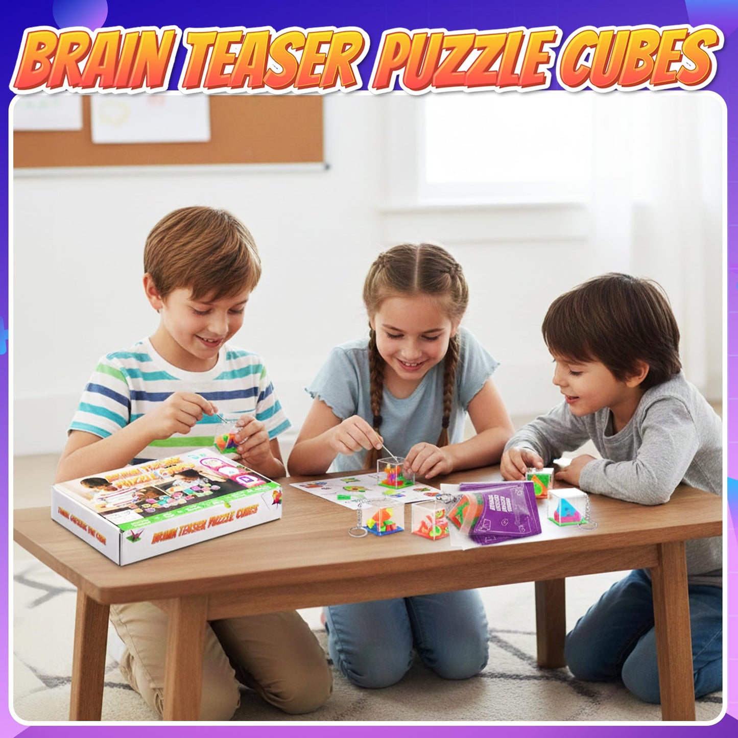 KiddieLoot Brain Teaser Puzzle Cubes on Keychain (6 Pack) - Mini Maze Toys for Kids, Unique Party Favors, Goodie Bag Fillers, Treasure Box Classroom Rewards, Bulk Small Toys for Boys & Girls