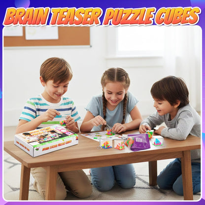 KiddieLoot Brain Teaser Puzzle Cubes on Keychain (6 Pack) - Mini Maze Toys for Kids, Unique Party Favors, Goodie Bag Fillers, Treasure Box Classroom Rewards, Bulk Small Toys for Boys & Girls