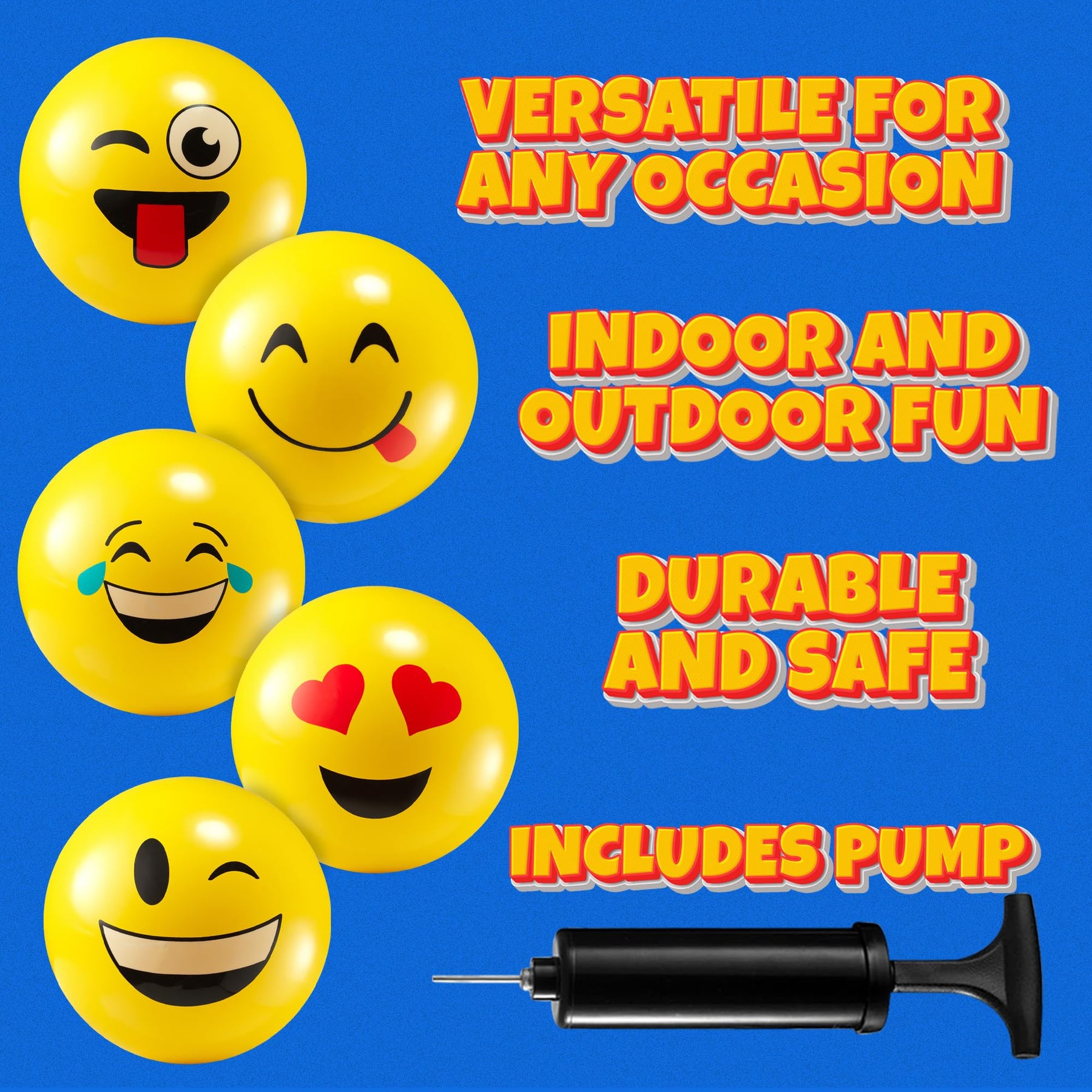 KiddieLoot 8.5-Inch Happy Face Bouncing Balls for Kids & Toddlers (Pack of 5) - Playground Balls w/ 5 Fun Designs - Lightweight Play Bouncy Ball Gifts for Boys & Girls