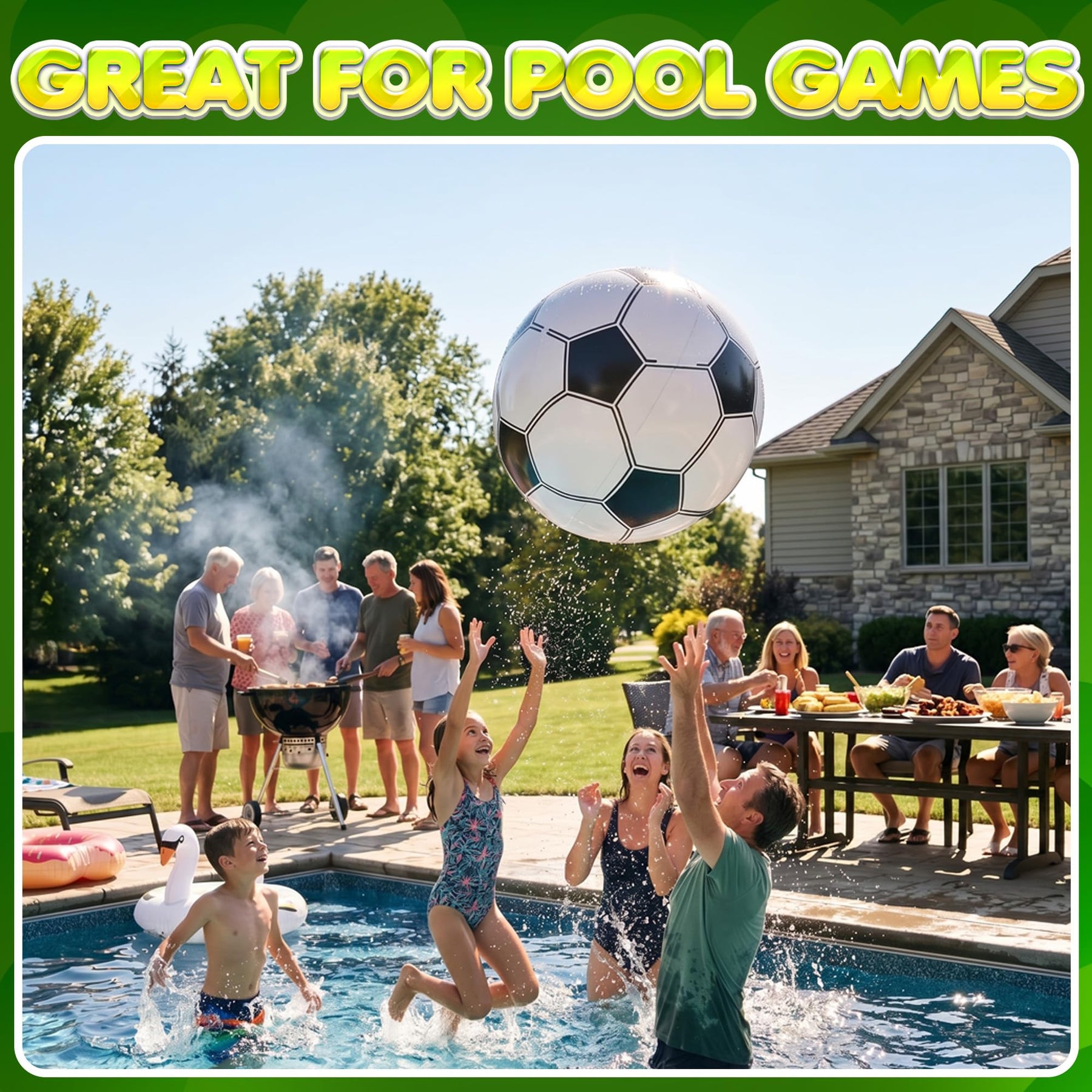 KiddieLoot 24-Inch Giant Beach Balls - (3-Pack) Inflatable Soccer Beach Balls - Extra Large Blow Up Pool Balls for Kids, Summer Pool Toys, Soccer Party Decorations & Sports Theme Decorations
