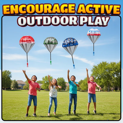 KiddieLoot Parachute Toys for Kids - (Pack of 4) Police, Army, Firefighter & EMT Figures w/Tangle-Free Parachutes - Outdoor Flying Toys for Kids, Party Favors, Birthday Gifts for Boys & Girls Ages 3+