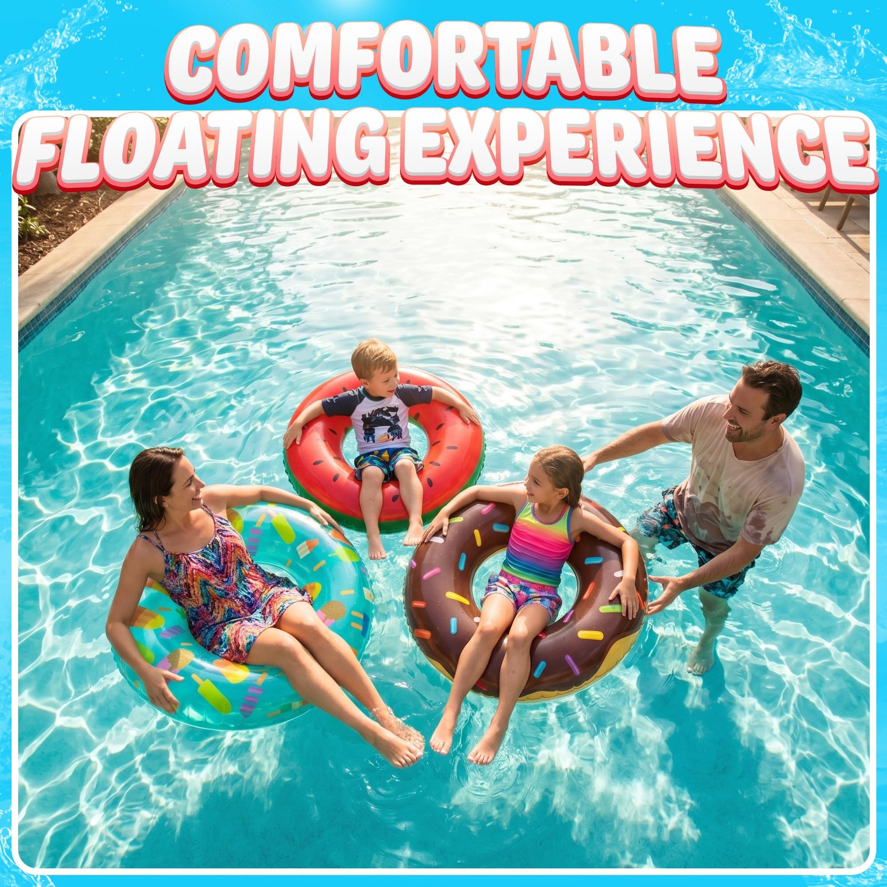 Pool Floats Kids (3 Pack) - Inflatable Pool Floaties, Inner Swim Tube Rings - Fun Designs, Swimming Raft Toys, Summer Birthday Party Decorations