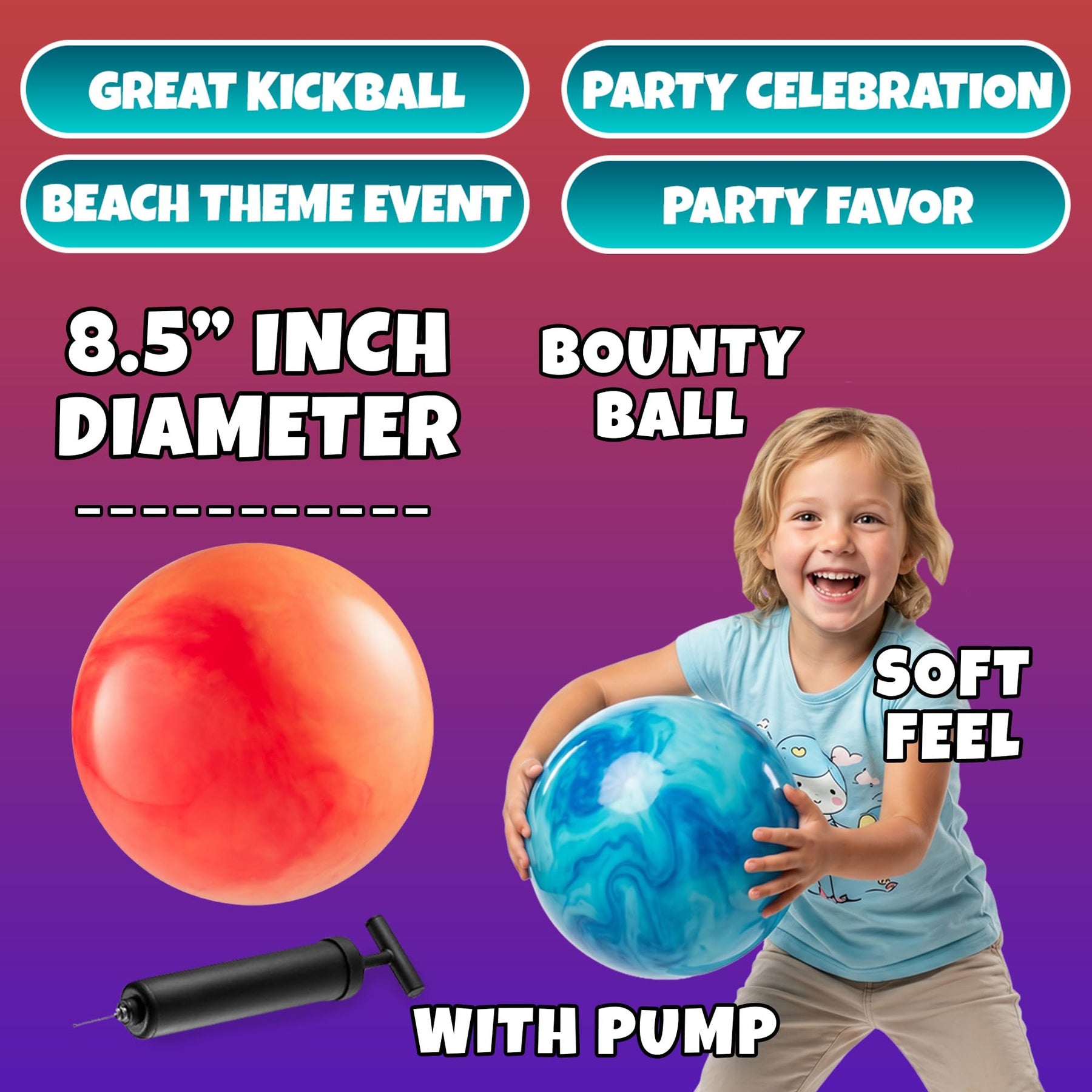 KiddieLoot Kids Playground Balls (2 Pack) - 8.5-Inch Marbleized Inflatable Activity Balls with Pump - Soft Bouncy Balls for Toddlers, Preschool, Daycare, Backyard & Outdoor Fun Summer Games