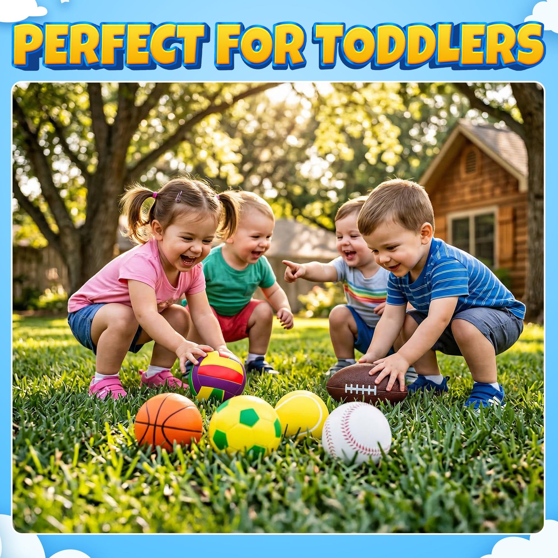Foam Sports Balls For Toddlers 1-3, 6 Piece Soft Sports Balls with Soccer, Basketball, Football, Baseball, Tennis & Volleyball - Indoor & Outdoor Toddler Boys & Girls Ball Toys with Mesh Storage Bag