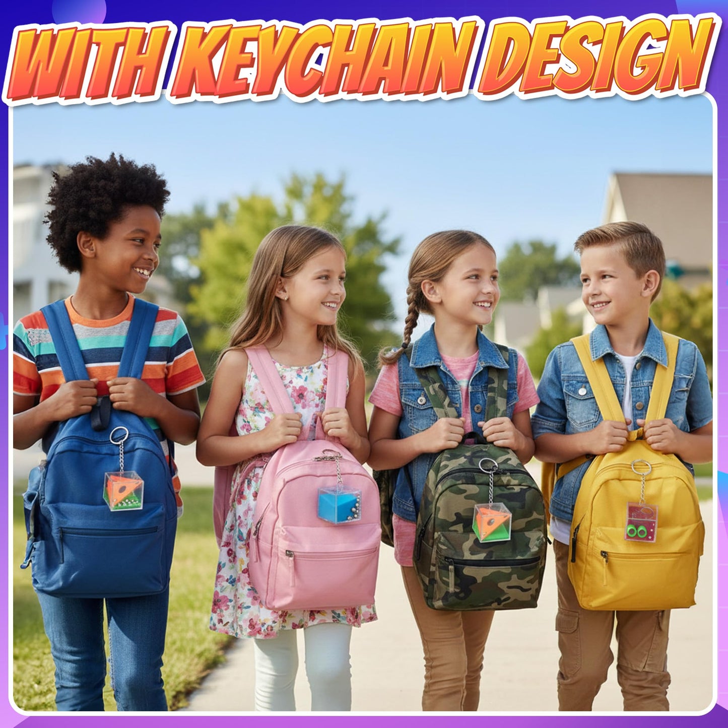 KiddieLoot Brain Teaser Puzzle Cubes on Keychain (6 Pack) - Mini Maze Toys for Kids, Unique Party Favors, Goodie Bag Fillers, Treasure Box Classroom Rewards, Bulk Small Toys for Boys & Girls