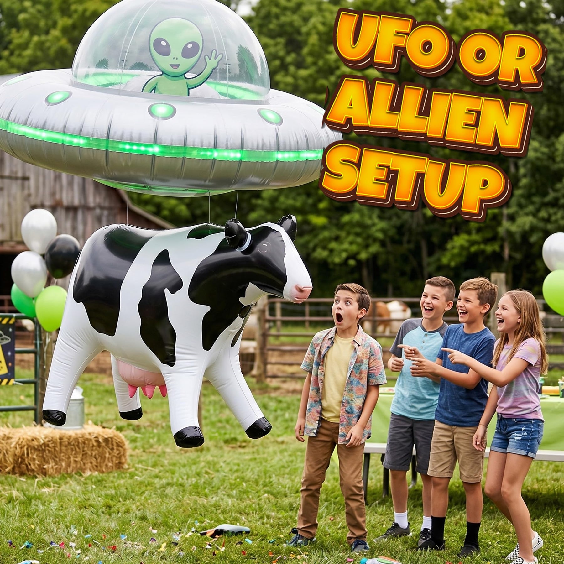 38" Inflatable Cow Blow-Up Float - Cute Farm Animal Party Decoration for Barnyard Birthdays, Western Theme, Pool Toy, Photo Prop, UFO Party Fun for Kids
