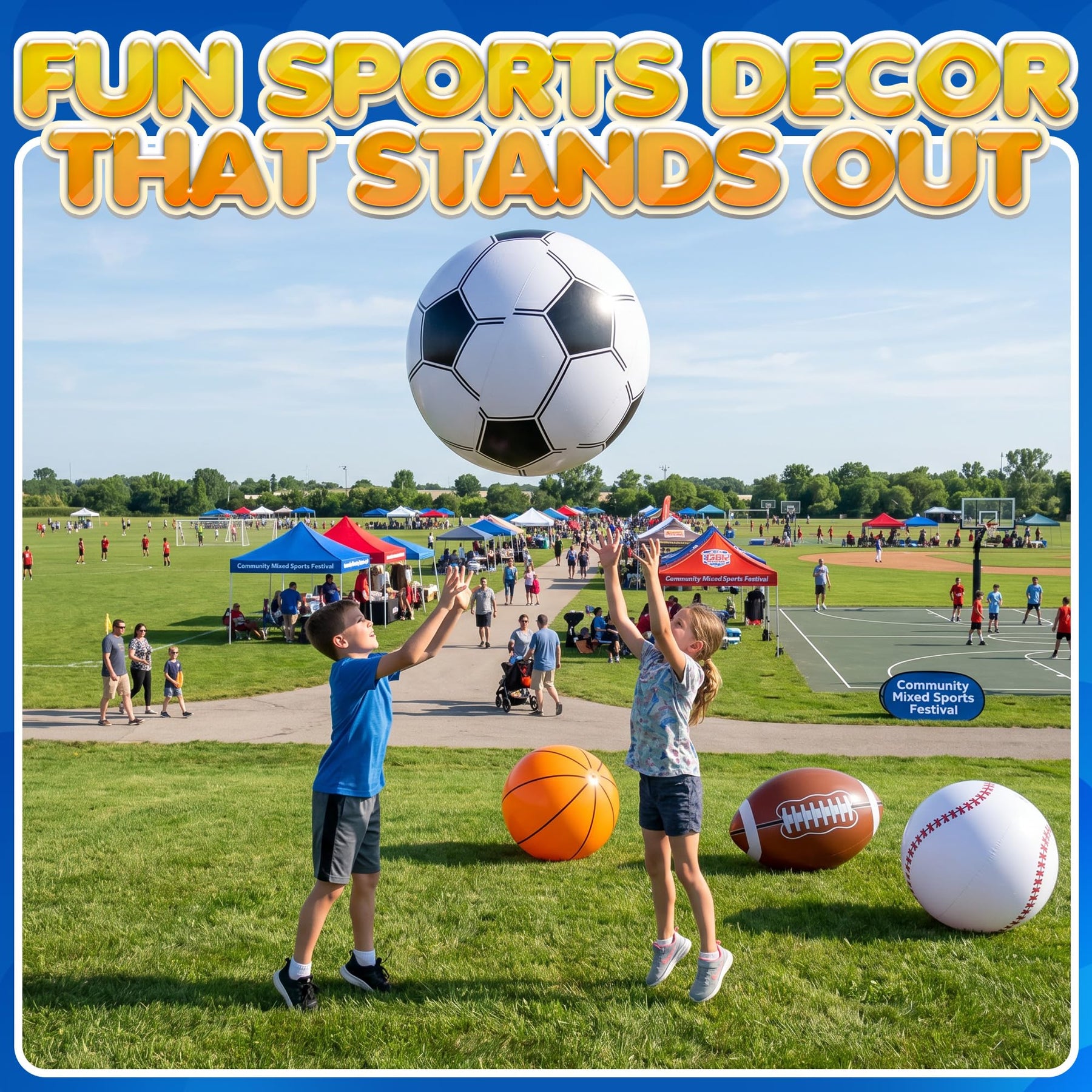 24-Inch Giant Beach Balls - (4-Pack) Extra Large Inflatable Sports Pool Ball Variety - Basketball Football Soccer Baseball - Oversized Beach Balls for Kids Summer Parties & Sports Theme Decorations