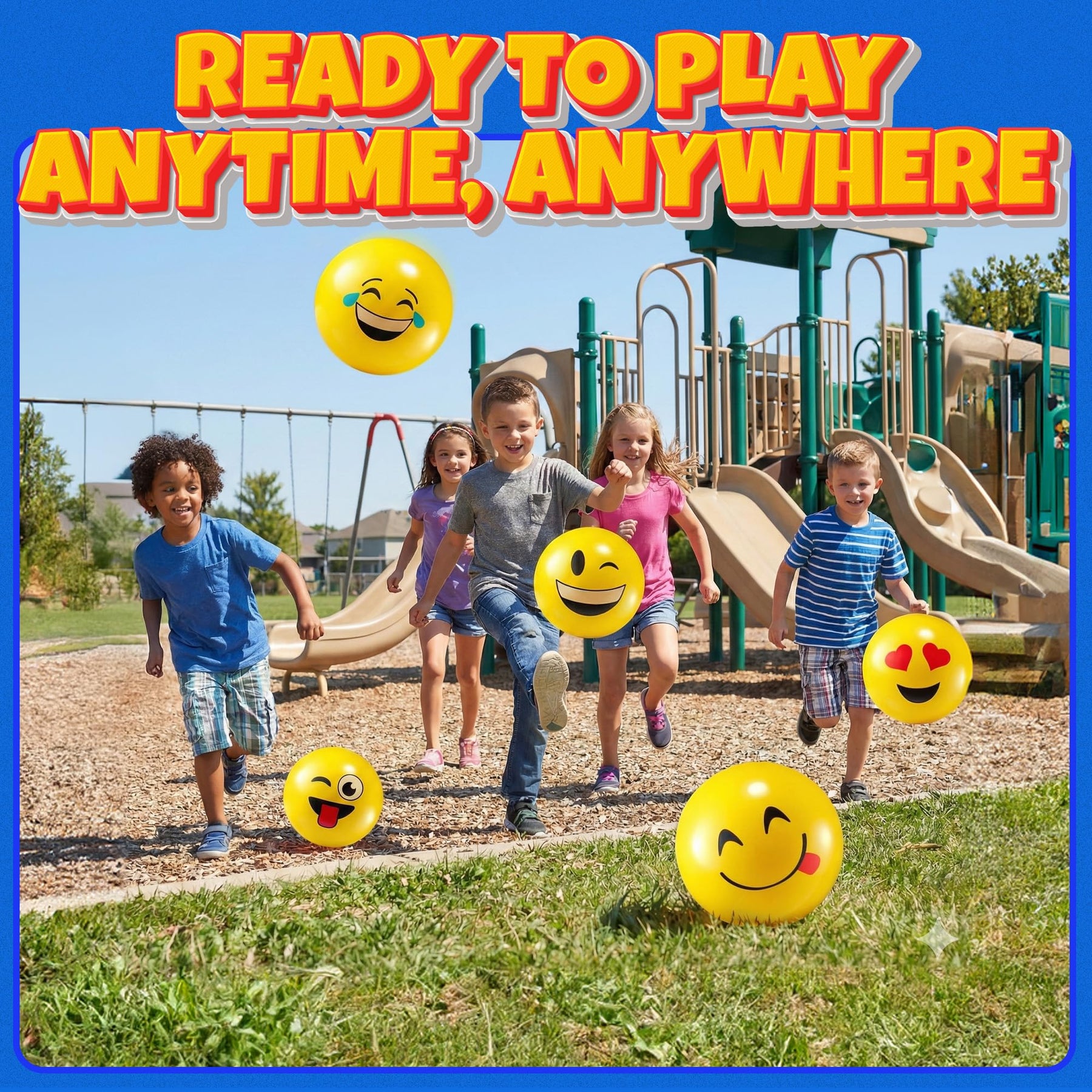 KiddieLoot 5-Inch Happy Face Bouncing Balls for Kids & Toddlers (Pack of 5) - Playground Balls w/ 5 Fun Designs - Lightweight Play Bouncy Ball Gifts for Boys & Girls