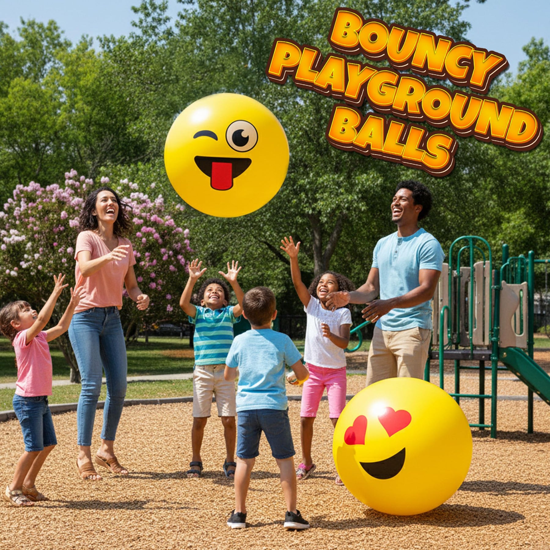 KiddieLoot 18-Inch Happy Face Playground Balls for Kids & Toddlers (2-Pack) - Jumbo Size Bouncy Balls w/Fun Smiley Designs - Lightweight Play Inflatable Kickballs for Boys & Girls