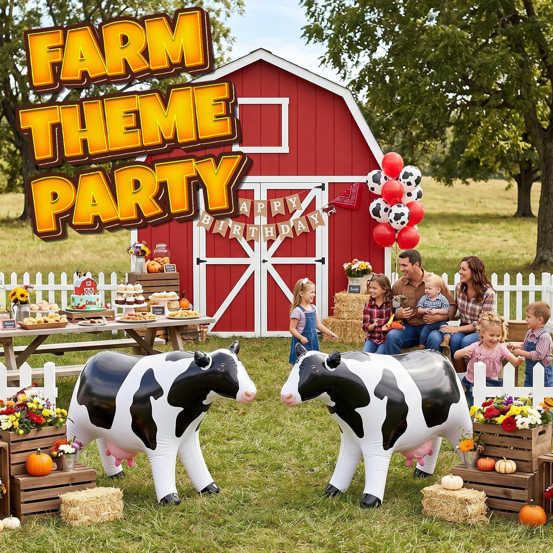 38" Inflatable Cow Blow-Up Float - Cute Farm Animal Party Decoration for Barnyard Birthdays, Western Theme, Pool Toy, Photo Prop, UFO Party Fun for Kids