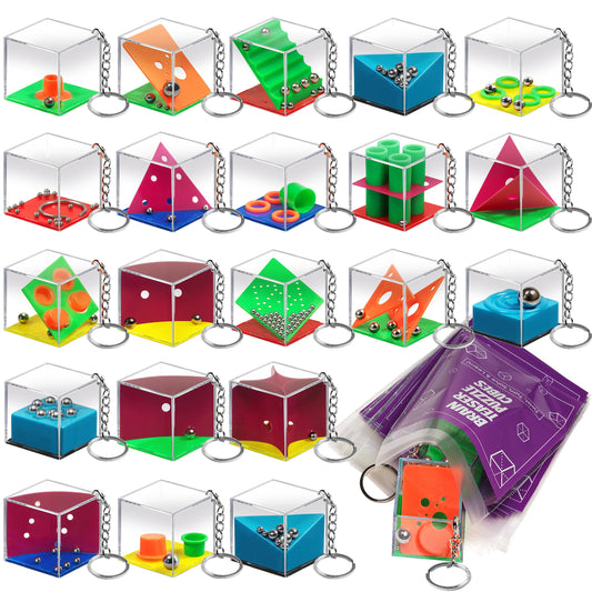 KiddieLoot Brain Teaser Puzzle Cubes on Keychain (24 Pack) - Mini Maze Toys for Kids, Unique Party Favors, Goodie Bag Fillers, Treasure Box Classroom Rewards, Bulk Small Toys for Boys & Girls